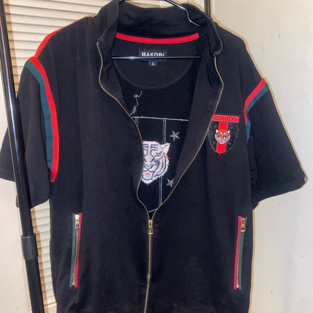 Makobi Black Zip-Up Jacket with Red and Green Accents